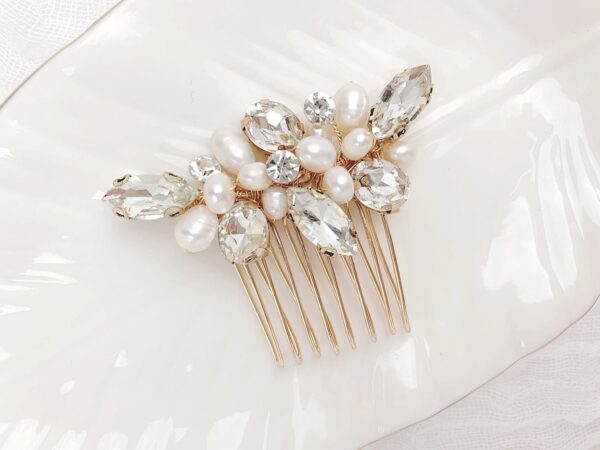 Gold Hair Comb, Wedding Headpiece, Pearl Hair Comb, Wedding Hair, Bridal - Image 2