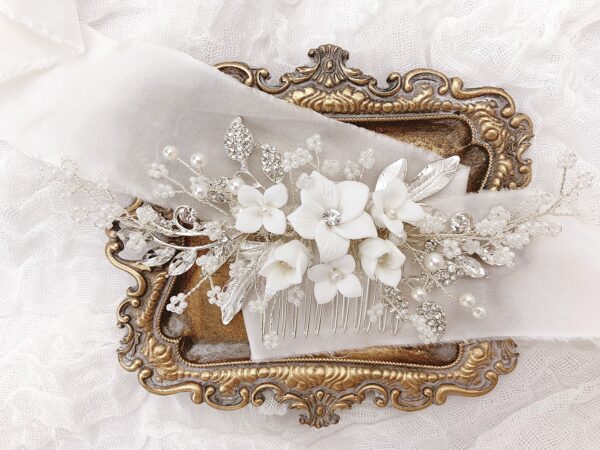 Floral Hair Comb, Flower Hair Comb, Wedding Headpiece, Bridal Hairpiece - Image 2