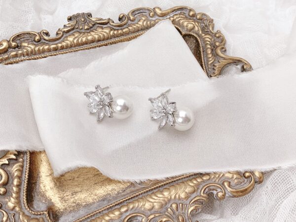 Dainty Stud Earrings, Silver and Pearl Wedding Earrings, Bridesmaid Earrings - Image 4