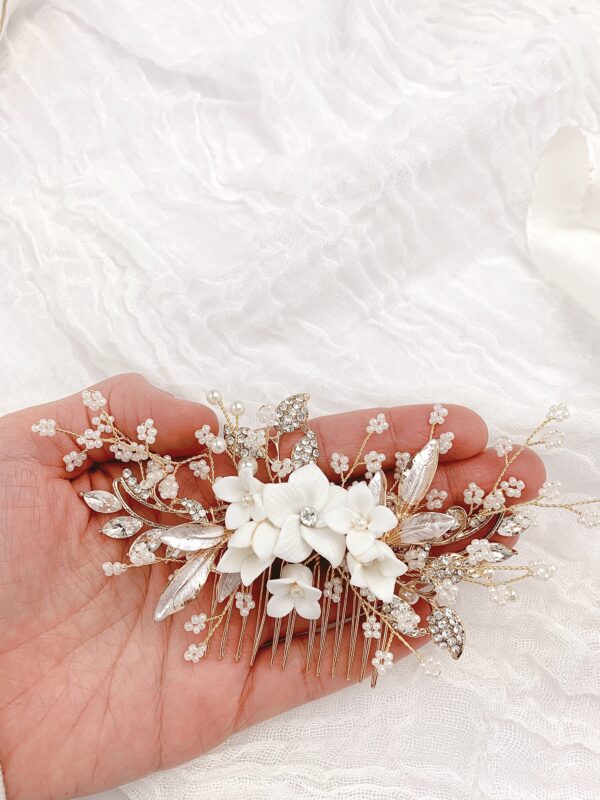 Floral Hair Comb, Flower Hair Comb, Wedding Headpiece, Bridal Hairpiece - Image 4