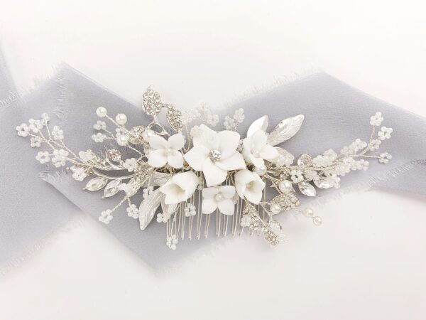 Floral Hair Comb, Flower Hair Comb, Wedding Headpiece, Bridal Hairpiece - Image 3