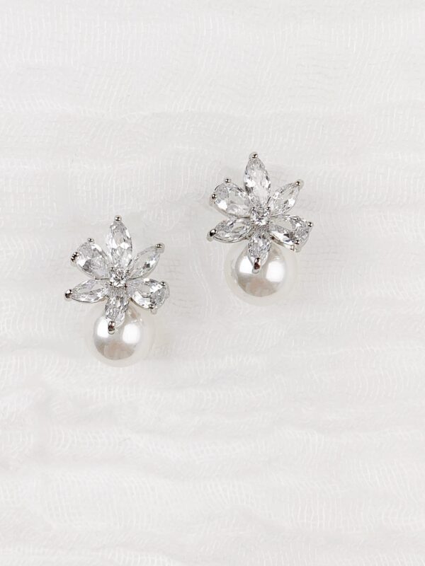 Dainty Stud Earrings, Silver and Pearl Wedding Earrings, Bridesmaid Earrings - Image 3