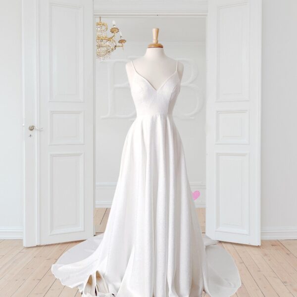 Brocade Wedding Dress with Straps, Casual Wedding Dress, Simple Wedding Dress, Unique Wedding Dress