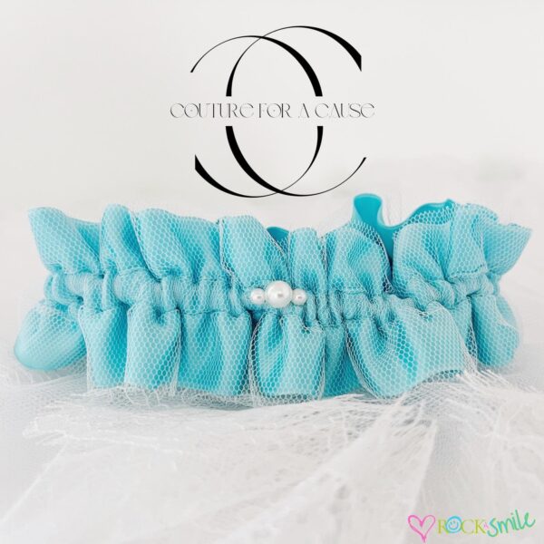 LUXE Something Blue Garter for Wedding, Blue Bridal Garter with Pearls for Bride Gift | Big Rock Bridal COUTURE for a CAUSE Collection - ROCK A SMILE