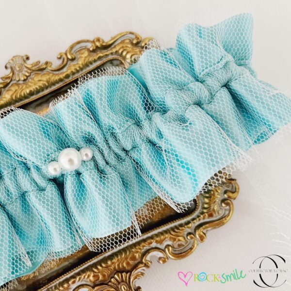 LUXE Something Blue Garter for Wedding, Blue Bridal Garter with Pearls for Bride Gift | Big Rock Bridal COUTURE for a CAUSE Collection - ROCK A SMILE - Image 7