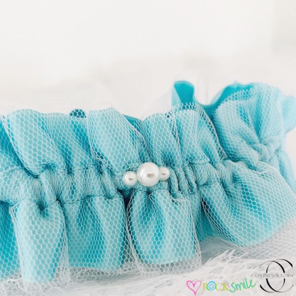 LUXE Something Blue Garter for Wedding, Blue Bridal Garter with Pearls for Bride Gift | Big Rock Bridal COUTURE for a CAUSE Collection - ROCK A SMILE - Image 6